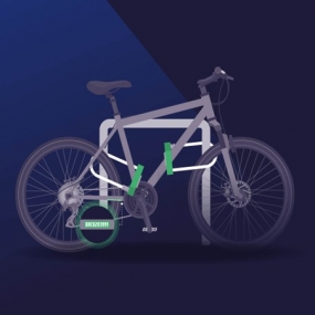 Infographic of bike with locks to show it&#039;s secure with a dark blue background