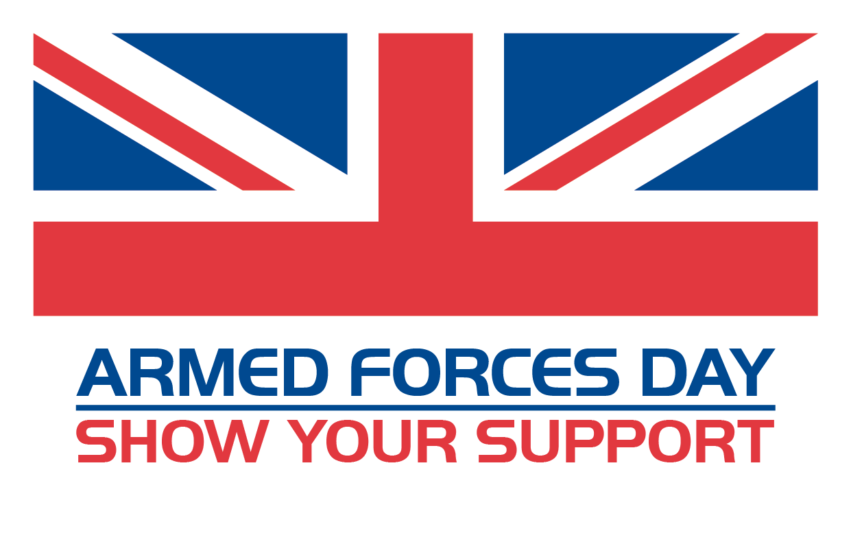 Union Jack Flag text reads: Armed Forces Day. Show your support