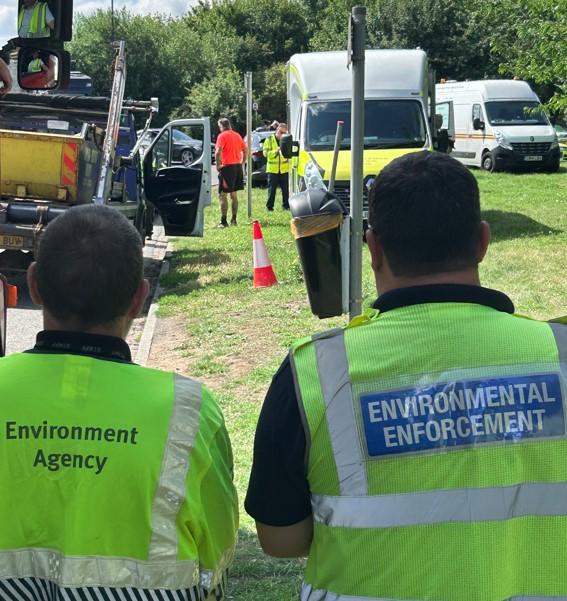 the back of two members from Environment Agency and Environmental Enforcement as part of Operation Nightjar