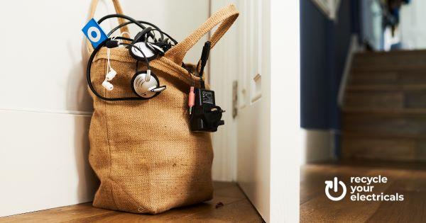 Bag of electrics behind door