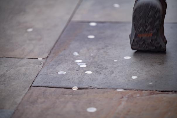Close up image of chewing gum on the streets