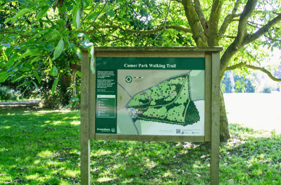 Sign erected showing a map of Camer Park Walking trail