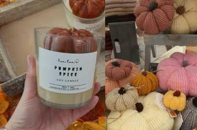 Handmade pumpkin candle and knitted pumpkins