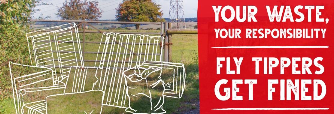 Banner saying flytipping gets fined.