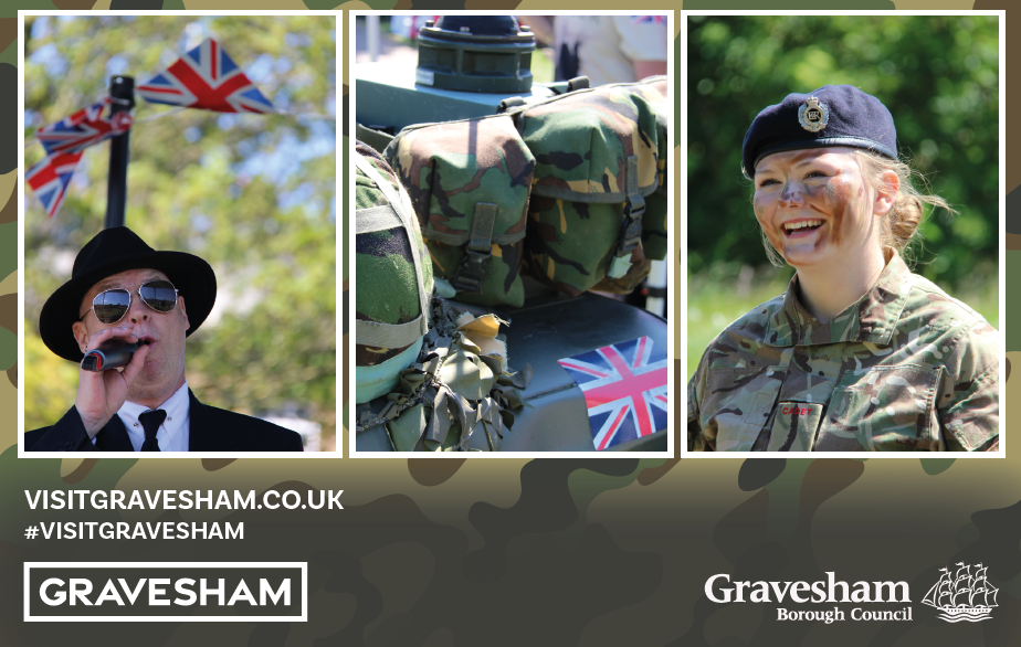 Trio of images against a green army camouflage background