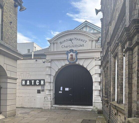 Front view of the hatch market building