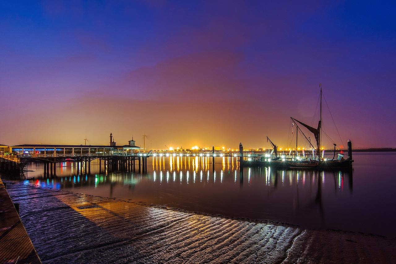 Night time image looking out at the river from Gravesend promenade