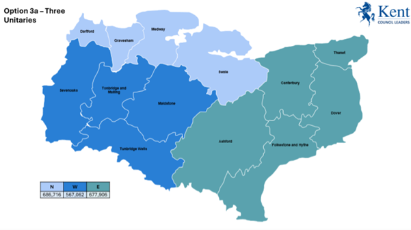 Map showing Option 3a three authorities