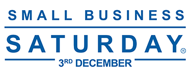 White logo with blue text: Small Business Saturday 3 December 2022