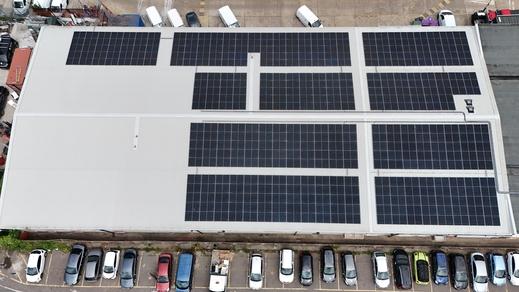 Arial shot of Solar panels on the roof of the Depot