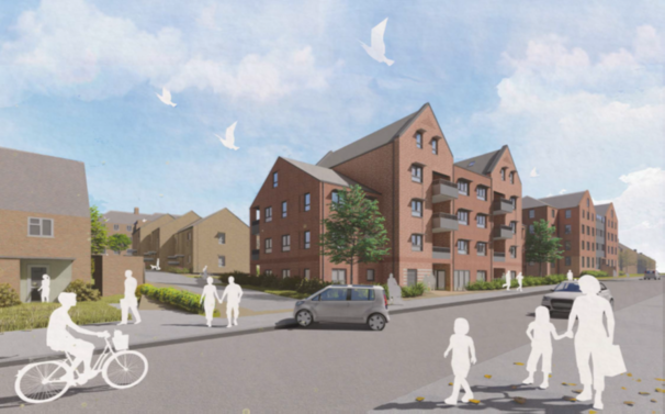 Artist impression of new housing development at St Columbas
