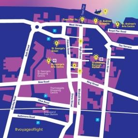 Map of Gravesend town centre showing different light festival installations.