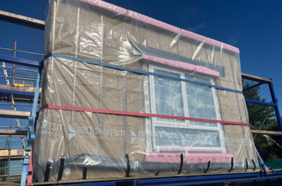 Part of modular housing in packaging with a window